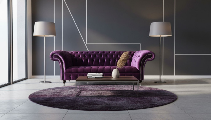 Chesterfield 3-istuttava violetti kangas design nojatuoli sohva sofat uusi tekstiili