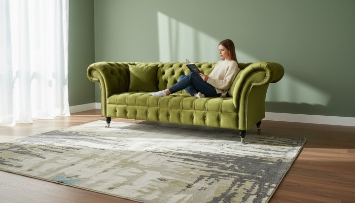 Chesterfield vihreä kolmipaikkainen olohuoneen design-istuinsohva pehmuste tekstiili uusi