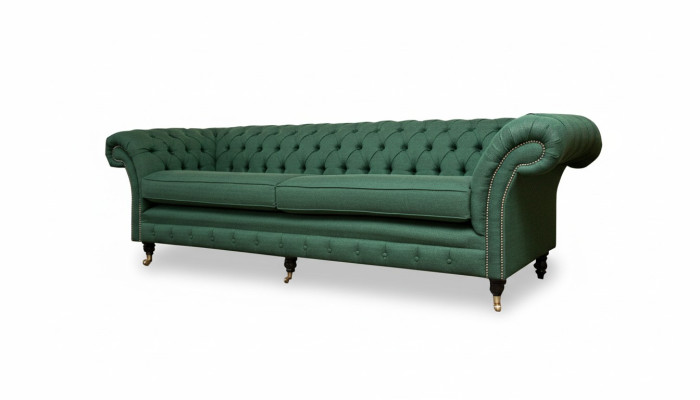 Chesterfield 4-istuttava tummanvihreä olohuoneen design-sohva, kulmasohva, suuri huonekalu, kangas