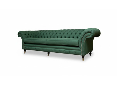 Chesterfield 4-istuttava tummanvihreä olohuoneen design-sohva, kulmasohva, suuri huonekalu, kangas