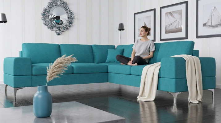 Kulmasohva Tekstiili Olohuone Design Moderni L-muoto Turkoosi Huonekalut Luksussohvat