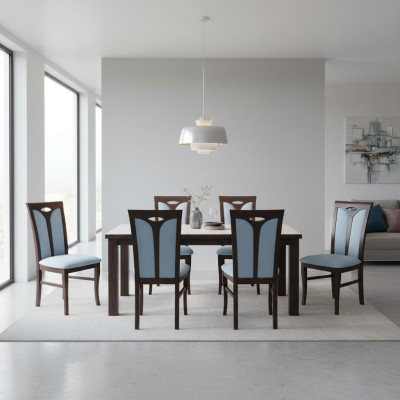 Lehnstuhl Garnitur Stühle Gastro Esszimmer Textil Stoff Set 8x Design Stuhl Holz    Finnish translation:   Lehnstuhl-sohvustoli Huonekalujakkaroita Ravintola Ruokailuhuone Tekstiili Kangas Sarja 8x Design-tuoli Puu