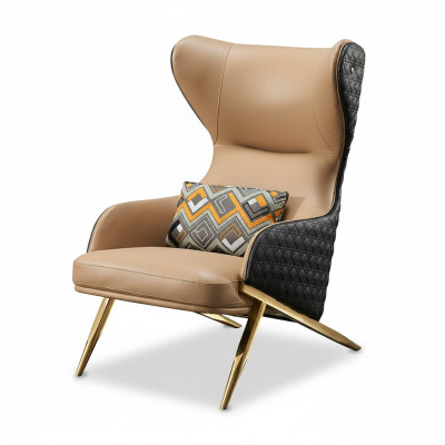 Sessel Relax Leder Lounge Club Polster  Design Couch Sofa Sitzer Luxus Beige Neu