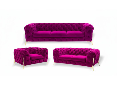 Suunnittelija Chesterfield Sohvaryhmä Sametissa 3+2+1 Istuinta