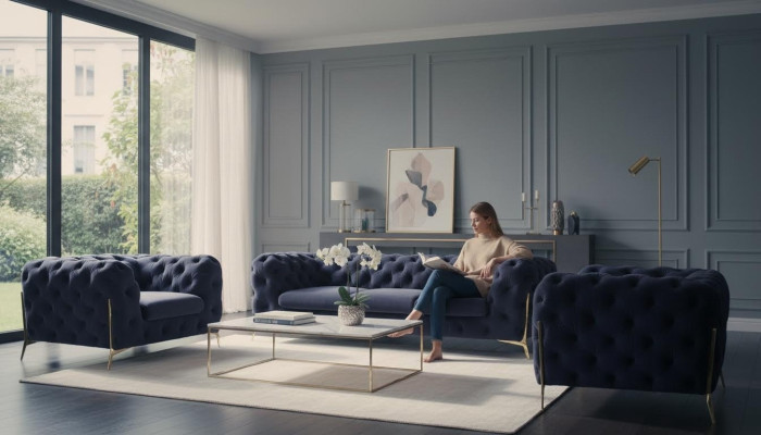 Chesterfield-sohva Päällystetty Istuinohjelmisto 3+1+1-paikkainen Samettinen Designer-sohva Uusi