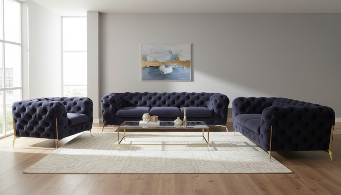 Chesterfield-sohva Päällystetty Istuinohjelmisto 3+1+1-paikkainen Samettinen Designer-sohva Uusi