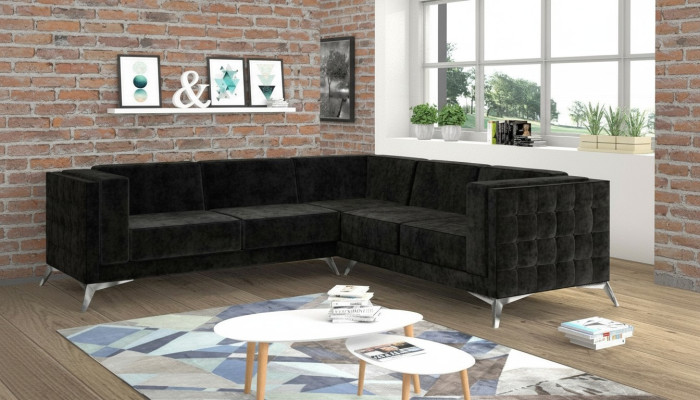 Musta samettinen muotoilu Kulmasohva Chesterfield-sohva Istuma-alue kangas istuin