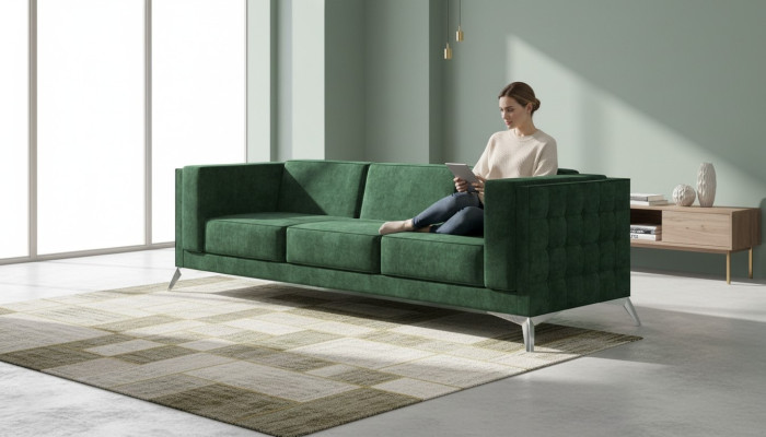 Dreisitzer 3-istuttava sova pehmuste tekstiilistä kangas Chesterfield-sova kalustus