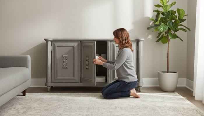 Kommode Tarjoilupöytä Konsoli Puu Kaappi Vaatekaappi Sideboard Design Huonekalut Harmaa Uusi