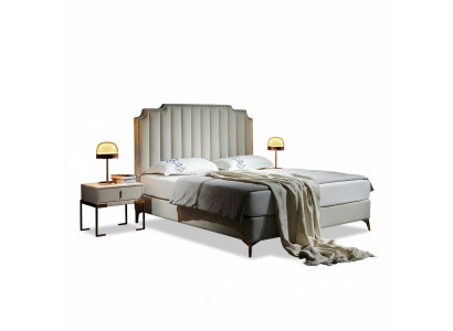 Bett Leder 2x yöpöytä 3 osainen makuuhuonekalusto huonekalut moderni uutuus Luxury sängyt