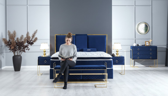 Bett Blau Metall Huonekalut Design Elegantti Makuuhuonekalut Luxus Moderni Uusi