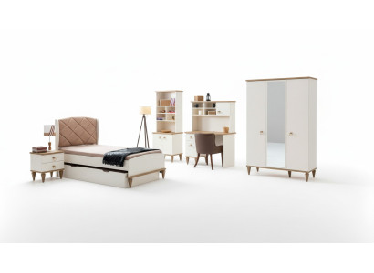 Unisex makuuhuone nuorisonhuone setti sänky yöpöytä kirjahylly pöytä 5-osainen Uusi