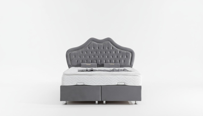 Bett Grau Kaksipaikkainen sänky Boxspring-sänky Tyylikäs kangas Chesterfield 160x200