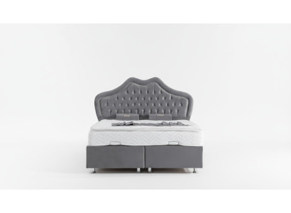 Bett Grau Kaksipaikkainen sänky Boxspring-sänky Tyylikäs kangas Chesterfield 160x200