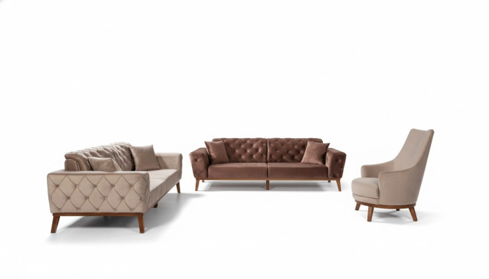 Sohvasti 3+3+1 istuinta Ruskea nojatuoli kangas Chesterfield sametti