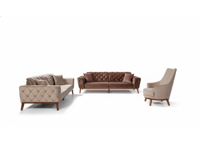Sohvasti 3+3+1 istuinta Ruskea nojatuoli kangas Chesterfield sametti