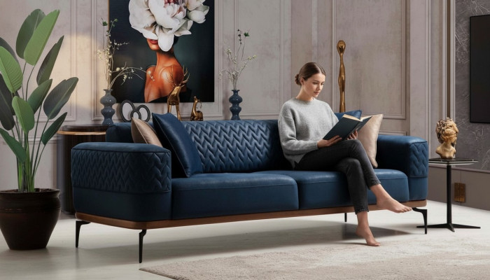 Design Kolmen hengen soitti Moderni sininen sohvatyyny Luksussohva Huonekalut Verhoilu Lofti Uusi
