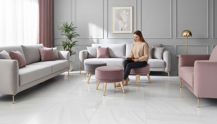 Hocker Istuinpalli Ottomaani Tyyny Moderni Luxus Kangas Design Olohuone Vaaleanpunainen Pyöreä
