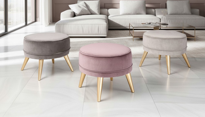 Hocker Istuinpalli Ottomaani Tyyny Moderni Luxus Kangas Design Olohuone Vaaleanpunainen Pyöreä