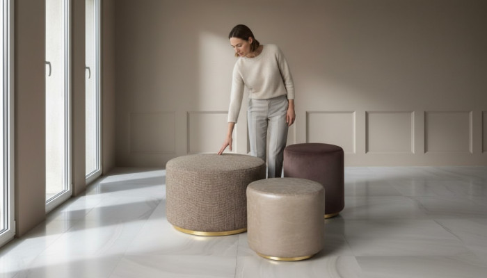 Hocker-ryhmä Jalkajakkara Polyester Olohuone Istuma Kangas Beige Luksus Istuin 3-osainen