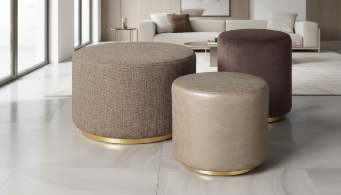 Hocker-ryhmä Jalkajakkara Polyester Olohuone Istuma Kangas Beige Luksus Istuin 3-osainen