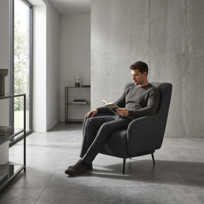 Sessel-korvatuoli Modern kangas Olohuone Polyester Harmaa Design Istuin Uusi