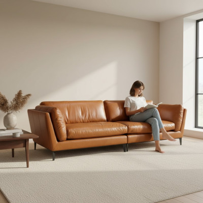 Sofa 3 Sitzer Braun Luxus Design Möbel Wohnzimmer Möbel Leder Prianera Stil Neu