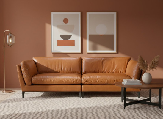 Sofa 3 Sitzer Braun Luxus Design Möbel Wohnzimmer Möbel Leder Prianera Stil Neu