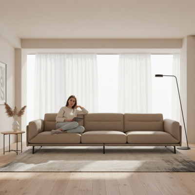 Sohva 4-istuttava Nahkasohva Design-sohva Beige Luksusverhoilu Nelipaikkainen xxl