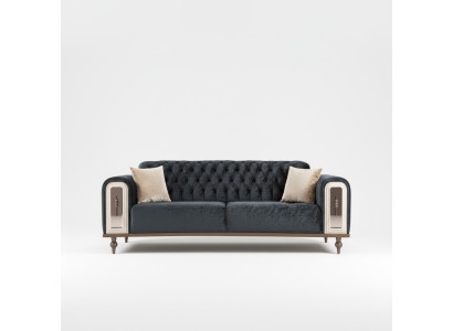 Ylellinen Kolmen hengen sohva 3-istuttava Design-kangasohva Beige Tekstiili Musta