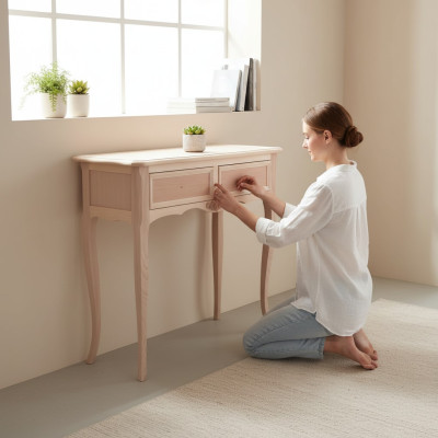 Laadukas konsolipöytä Luksuspuu Makuuhuone Klassinen beige konsolipöytä
