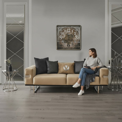 Luxussohva ruostumattomasta teräksestä valmistettuine jalkoineen, istuinpehmuste, designsohva huonekalu 230cm