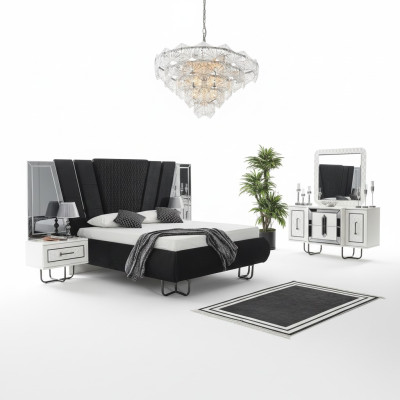Makuuhuoneen sänky 2x yöpöytä + lipasto sarja täydellinen design huonekalu 4 osaa