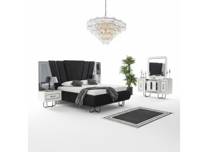 Makuuhuoneen sänky 2x yöpöytä + lipasto sarja täydellinen design huonekalu 4 osaa