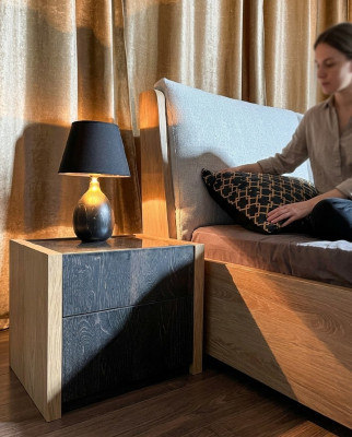 Yöpöytä Beige Makuuhuone Tyylikäs Design Luksus Puu Puu Yöpöydät