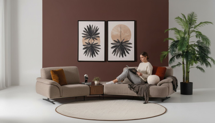 Olohuoneen designsofa 5 istuinpaikkaa tekstiilivuodesohva täysverhoiltu sohva uusi ruskea