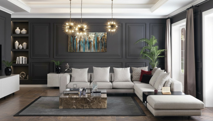 Asumismaisema Kulmasohva Sofa L-muotoinen sova Istuintekstiili Tyyny Design