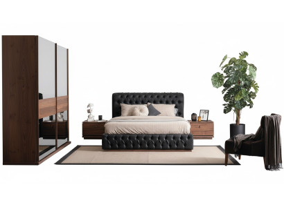 Bett vaatekaappi 2x yöpöytä Luxus makuuhuone pehmustettu design uusi