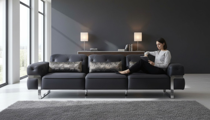 3-paikkainen sohva Kolmepaikkainen tekstiili luxus huonekalut design sohva musta