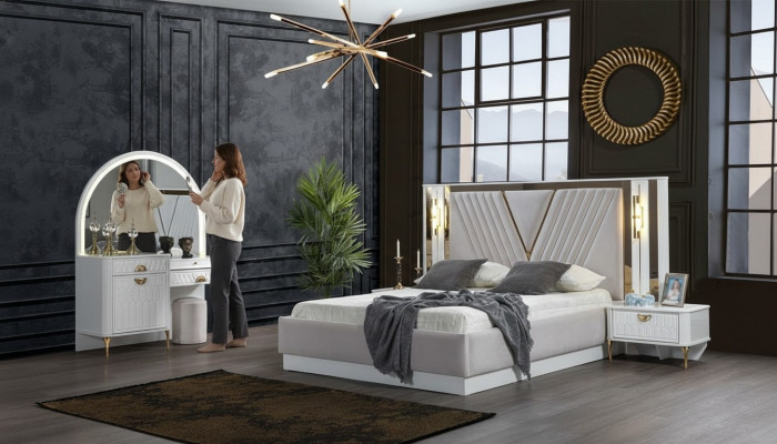Makuuhuoneen setti sänky 2x yöpöytä 4-osainen design moderni luksus kokonaisvaltainen