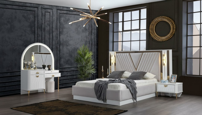 Makuuhuoneen setti sänky 2x yöpöytä 4-osainen design moderni luksus kokonaisvaltainen