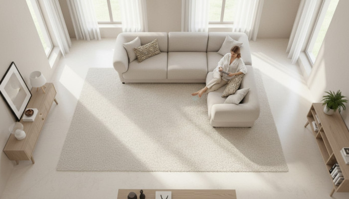 L-muotoinen beige kulmasohva olohuonekalut tekstiili moderni tyyli