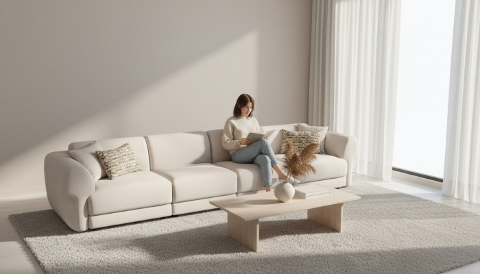 Suuri beige viehättävä 6-paikkainen soiva yksinkertaisessa muotoilussa premium-materiaaleista