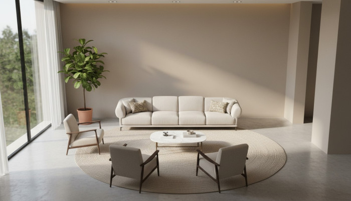 Suuri beige viehättävä 6-paikkainen soiva yksinkertaisessa muotoilussa premium-materiaaleista