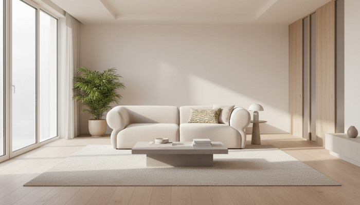 Sohva Istuinkaluste Kolmipaikkainen Kolmepaikkainen modernin muotoiluinen sohva beige