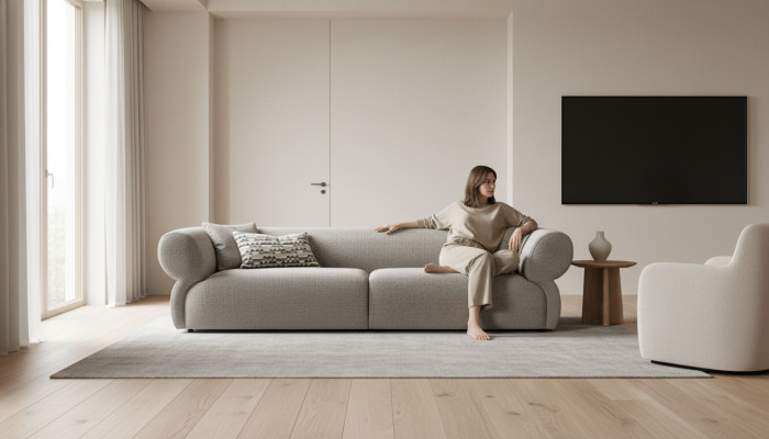 Sohva 3 istuttava Beige Sohva Luksus Olohuone Nykyaikainen Design Verhoilu Uusi