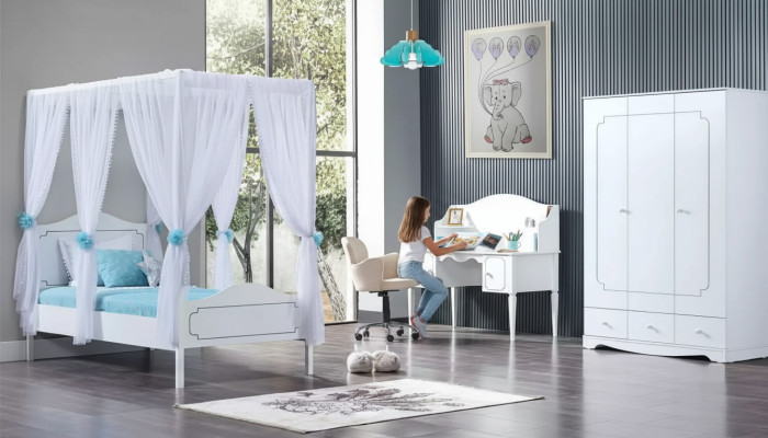 Lastenhuone makuuhuone sänky telttasänky 100x200cm valkoinen puusängyt