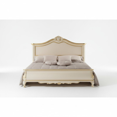 Puusta valmistettu kaksoissänky, luksusdesign, makuuhuonekalut, klassinen, beige