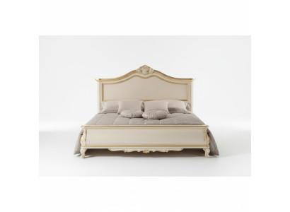 Puusta valmistettu kaksoissänky, luksusdesign, makuuhuonekalut, klassinen, beige
