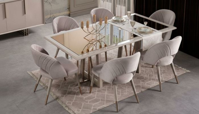 Esszimmermöbel Set Esszimmer Garnitur 7tlg Esstisch Stühle Beige Holz